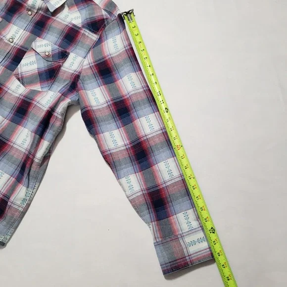 Desert Son Mens Plaid Snap Front Western Shirt XL Red Blue White Feather Print - Picture 13 of 13